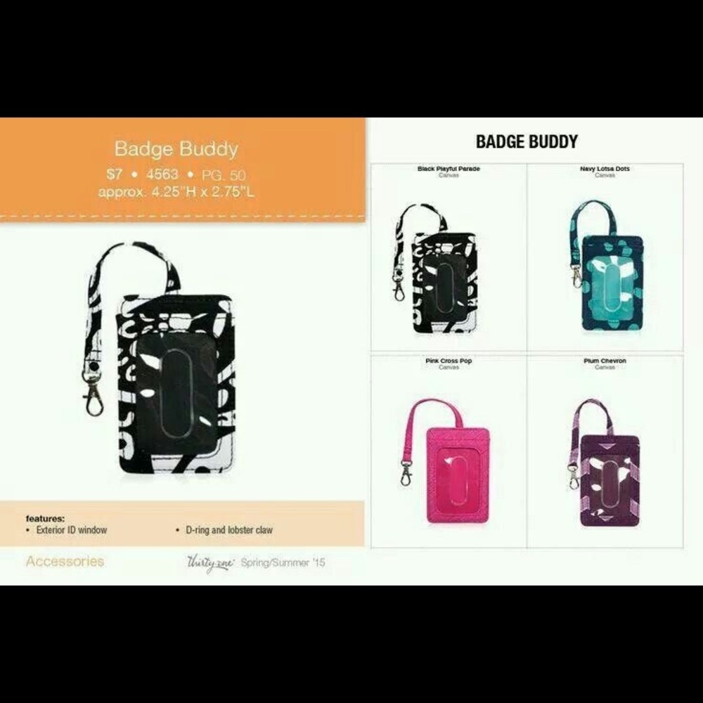 Thirty-One Badge Buddy in Black Playful Parade